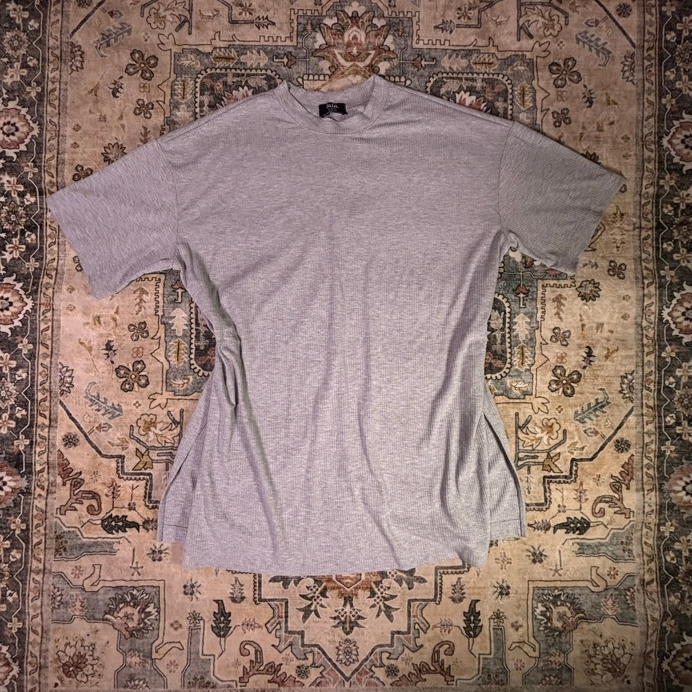 Dressed in Lala Gray Ribbed Oversized T-Shirt Large Crewneck Side Slit USA Made
